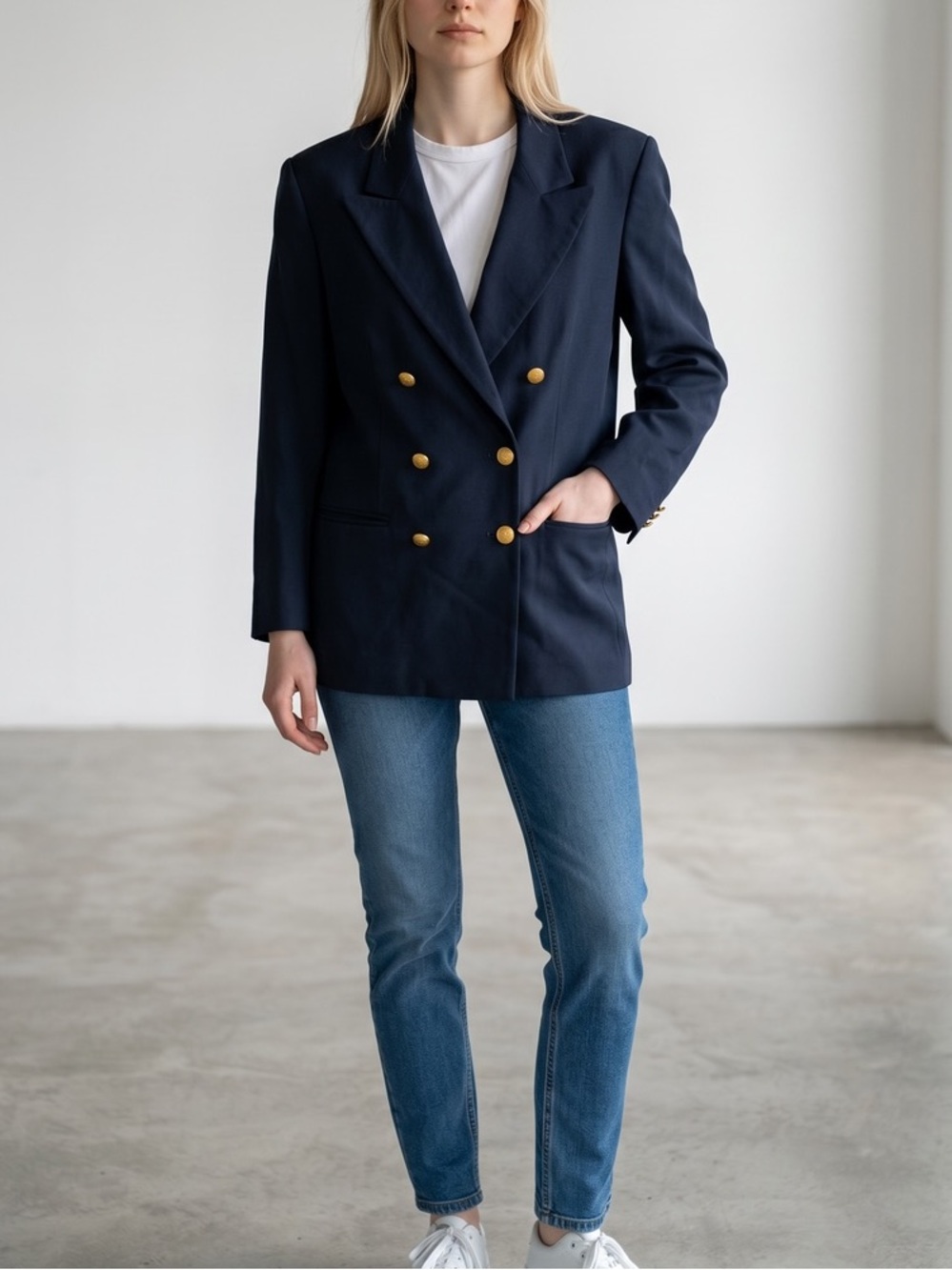 Mondi Dark Blue Blazer with Gold Accents